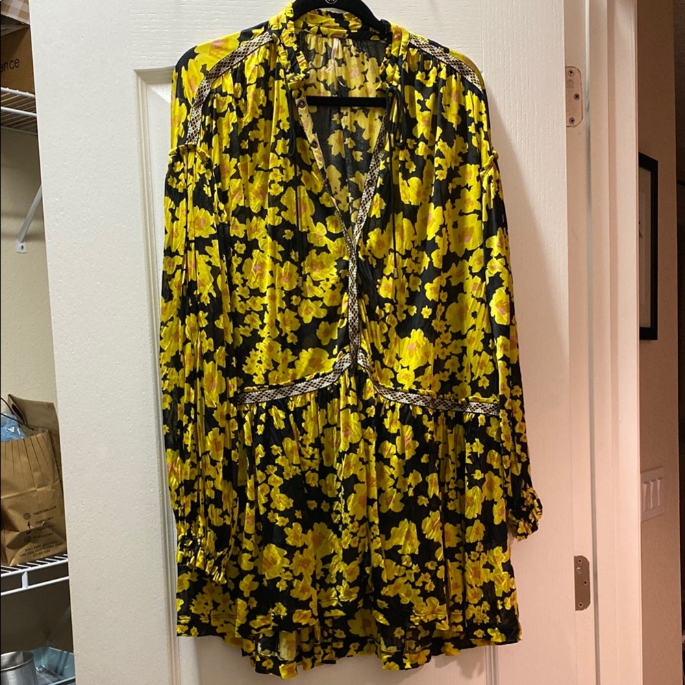 Free People Yellow Black Floral Dress